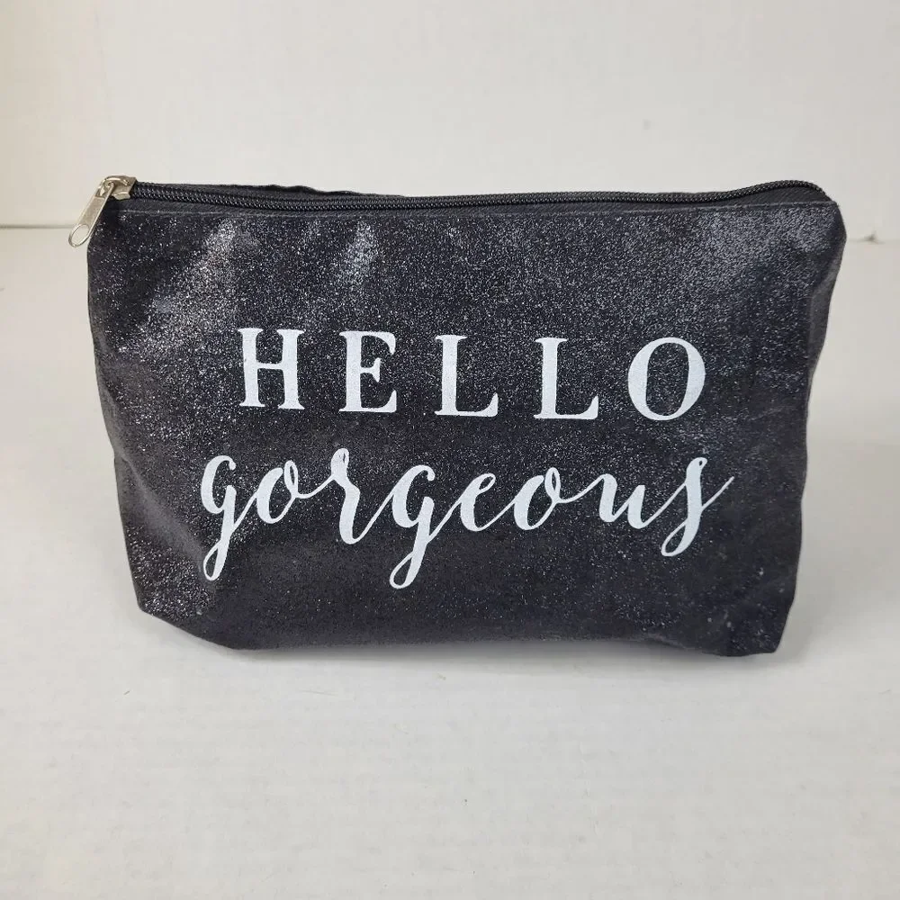 Hello Gorgeous Black Sparkle Cosmetic Makeup Bag